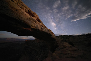 Mesa Arch with the Milky Way and lit by the moon